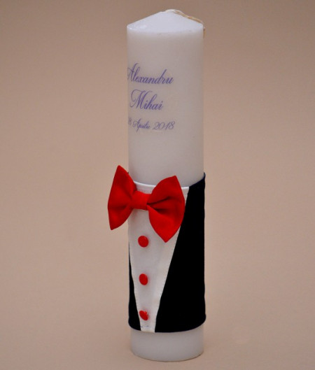 Lumanare de botez personalizata Papion Rosu - Img 2