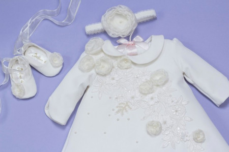 Set botez aplicatie flori matase ‘Vanilia Cream’ - Img 3