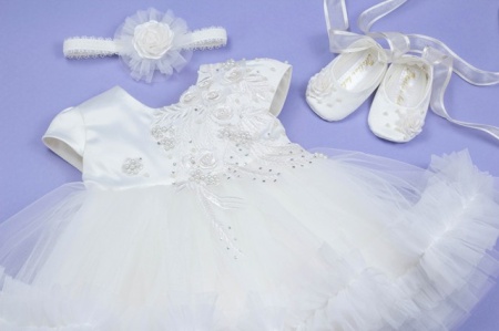 Set botez 4 piese, ivoire Ruffled Hearts