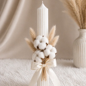 lumanare-de-botez-flori-de-bumbac alb