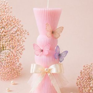 Lumanare de botez tip clepsidra Butterfly Pink