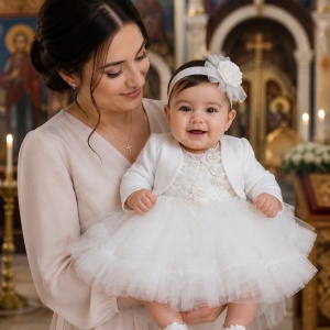 Set botez 4 piese Ruffled Hearts