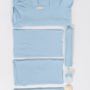 Trusou botez lux din muselina baby blue - Img 3