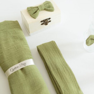 Trusou botez lux din muselina khaki - Img 2