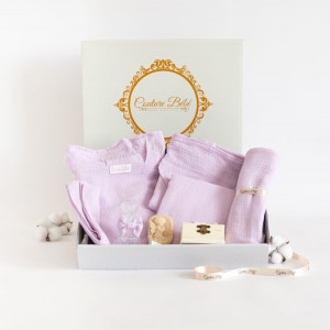Trusou botez lux din muselina lavender