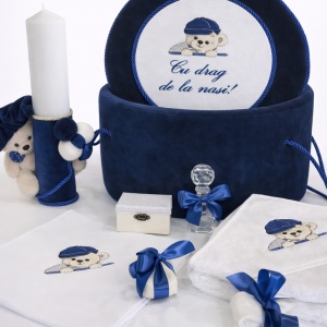 Trusou de botez complet Velvet Bear bleumarin