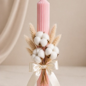 Lumanare de botez canelata Cotton Flower Pink