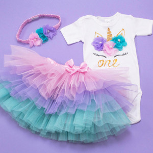 Set body si tutu personalizat Pastel Unicorn