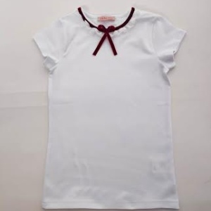 tricou scoala fete alb cu snur rosu