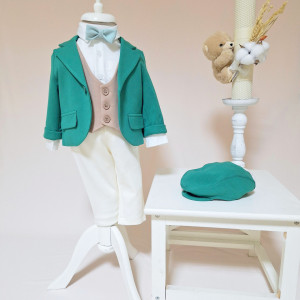 costume botez baieti verde cu ivoire