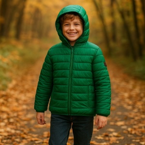 Geacă Matlasată pentru Băieți - Verde Smarald