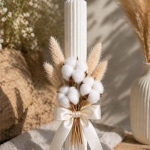 Lumanare de botez canelata Cotton Flower