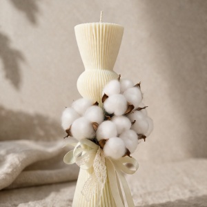 Lumanare de botez tip clepsidra Cotton Flower Ivory