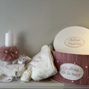 Trusou botez complet Little Pearl roz pudra