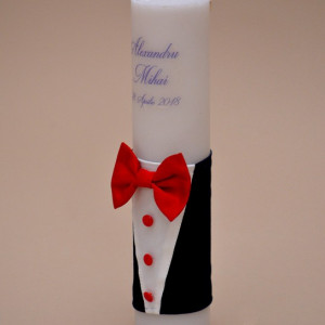 Lumanare de botez personalizata Papion Rosu - Img 2