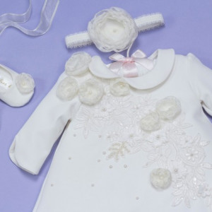 Set botez aplicatie flori matase ‘Vanilia Cream’ - Img 3