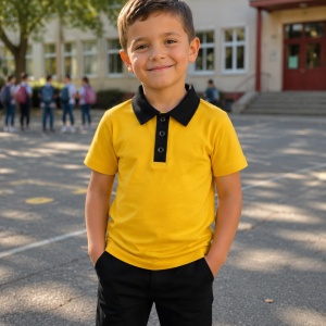 Tricou polo scoala baieti Matei galben cu negru