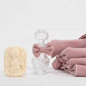 Trusou botez lux din muselina powder pink - Img 3