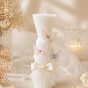 Lumanare de botez tip clepsidra Butterfly Ivory