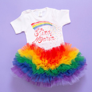 Set body si tutu personalizat Rainbow Love