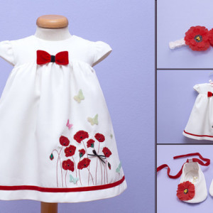 Set botez 3 piese brodat Poppy Field - Img 7