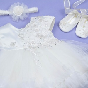 Set botez 4 piese, ivoire Ruffled Hearts