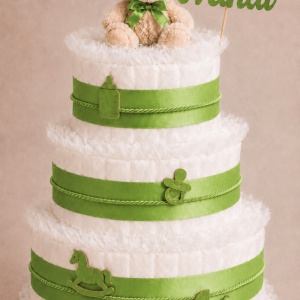 Tort scutece personalizat Baby Bear Green