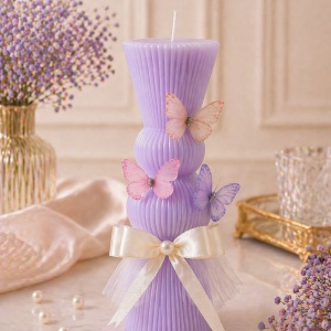 Lumanare de botez tip clepsidra Butterfly Lila