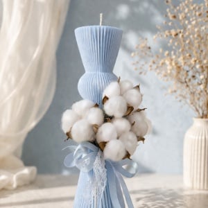 Lumanare de botez tip clepsidra Cotton Flower Blue