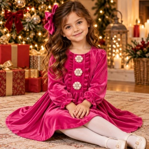 Rochita fete catifea Gabrielle Fuchsia