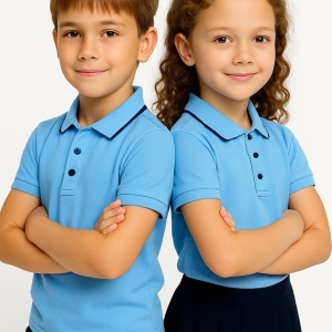 copii in uniforme scolare bleu