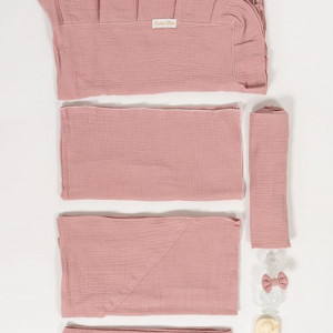 Trusou botez lux din muselina powder pink - Img 5