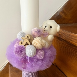 Lumanare de botez Baby Bear lila