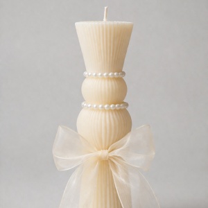 Lumanare de botez tip clepsidra Pearl Bow Ivory