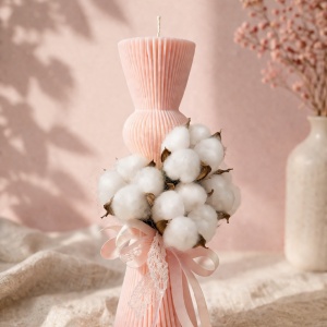 Lumanare de botez tip clepsidra Cotton Flower Pink