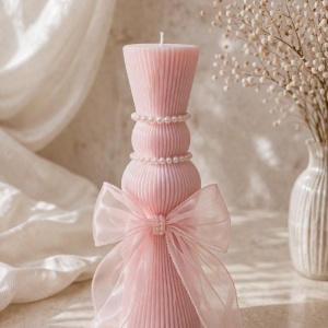 Lumanare de botez tip clepsidra Pearl Bow Pink