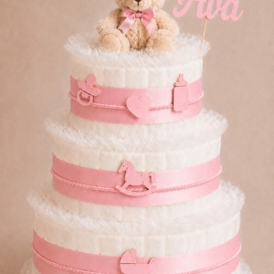 Tort scutece personalizat Baby Bear Pink