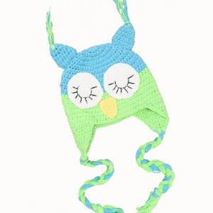 Caciulita tricotata Bufnita verde cu albastru
