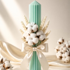 Lumanare de botez Cotton Flower Green