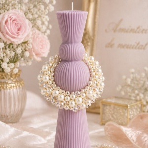 Lumanare de botez tip clepsidra Precious Dusty Pink