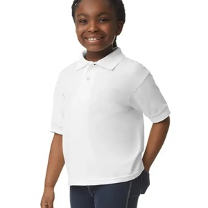 Tricou polo scoala unisex Gildan alb