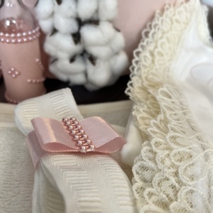 Trusou botez personalizat Cotton Flower Powder Pink - Img 2