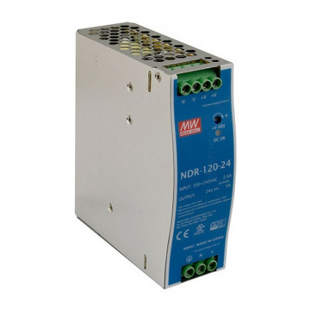 Sursa de alimentare Mean Well NDR-120-24, ieșire 24V, 5A, 120W, montaj pe șină DIN