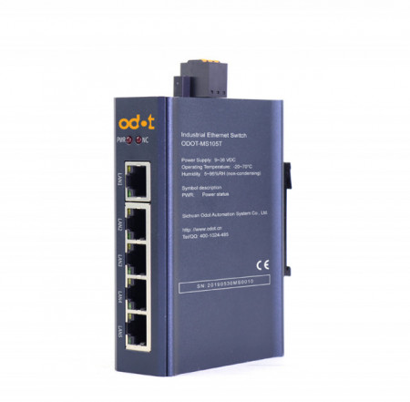 Switch industrial ODOT AUTOMATION SYSTEM MS105G, fără managment, 5 porturi Ethernet 10/100/1000Mbps, alimentare 9 - 36V DC