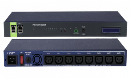 PDU 8 prize cu control la distanță AVIOSYS 9820-MT-S, server Web, 2 porturi Ethernet, MQTT și HTTP API, montaj în rack