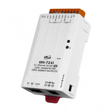 Convertor RS-232/RS-485 la Ethernet, izolat, cu PoE, ICP DAS tDS-724i