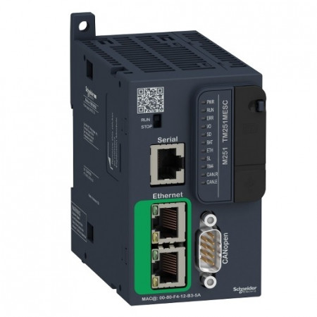 PLC Schneider TM251MESC, server WEB, port CANopen, Ethernet, port serial (RJ45), alimentare 24 Vd.c.