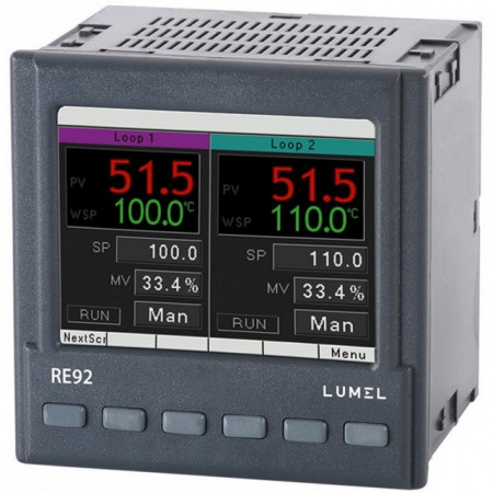 Regulator de temperatura LUMEL RE92, MODBUS RTU, 2 intrari universale de temperatura, 1 intrare analogica in tensiune sau curent, 2 iesiri in releu, 2 iesiri analogice, Ethernet, Smart PID