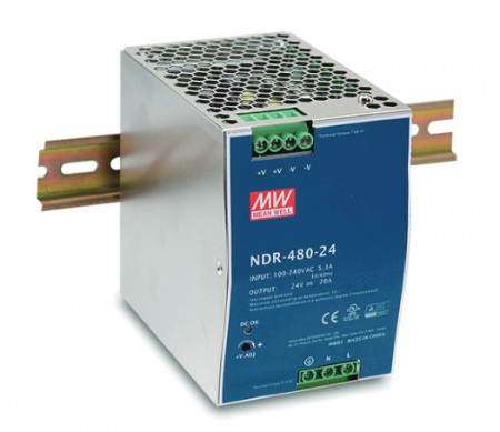 Sursă de alimentare Mean Well NDR-480-24, ieșire 24V, 20A, 480W, cu montaj pe șină DIN