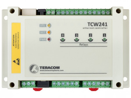 Modul 4DI, 4AI, 4 ieșiri în releu, adresabil Ethernet prin Modbus TCP, cu interfață Web - Teracom TCW241